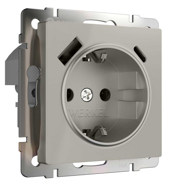 Розетка с заземлением, шторками и USB тип A+C (дымчатый) W1271704/ a069465