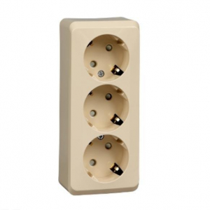 Розетка тройная 2К+3 Systeme Electric Этюд 16A 250V со шторками кремовая PA16-012K