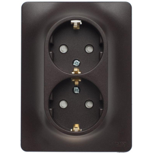 Розетка двойная 2К+З Systeme Electric Glossa 16A 250V со шторками шоколад GSL000826