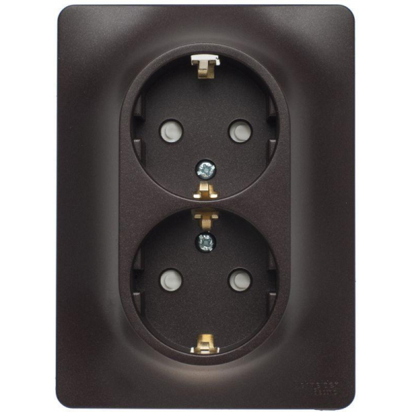 Розетка двойная 2К+З Systeme Electric Glossa 16A 250V со шторками шоколад GSL000826