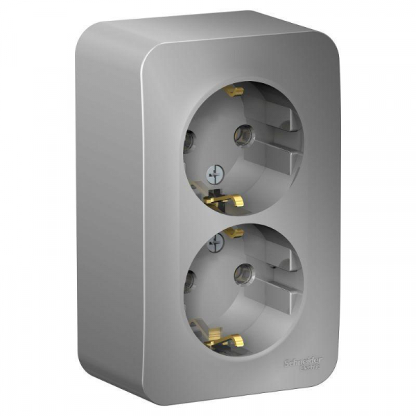 Розетка двойная 2К+З Systeme Electric Blanca 16A 250V алюминий BLNRA010213 Розетка двойная 2К+З Systeme Electric Blanca 16A 250V алюминий BLNRA010213