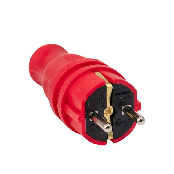 Вилка красная каучуковая прямая 230В 2P+PE 16A IP44 EKF PRO RPS-011-16-230-44-rr Вилка красная каучуковая прямая 230В 2P+PE 16A IP44 EKF PRO RPS-011-16-230-44-rr