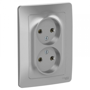Розетка двойная 2К Systeme Electric Blanca 16A 250V алюминий BLNRS000023