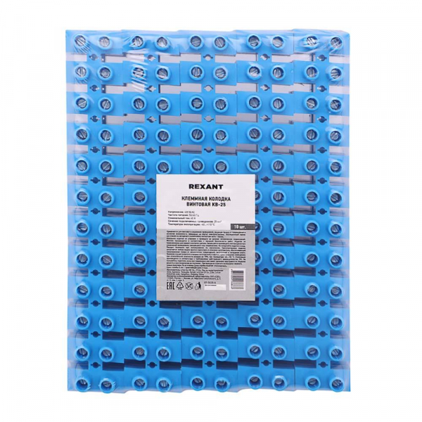 Клеммная винтовая колодка KВ-25 10-25, ток 60 A, полипропилен синий REXANT (10 шт./уп.) 07-5025-4 Клеммная винтовая колодка KВ-25 10-25, ток 60 A, полипропилен синий REXANT (10 шт./уп.) 07-5025-4