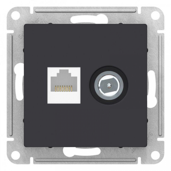 Розетка компьютерная RJ45/TV Systeme Electric AtlasDesign 5e кат UTP карбон ATN001089