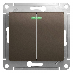 Выключатель двухклавишный Systeme Electric Glossa 10A 250V с подсветкой шоколад GSL000853