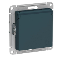 Розетка 2К+З Systeme Electric AtlasDesign 16A 250V со шторками и крышкой изумруд ATN000846