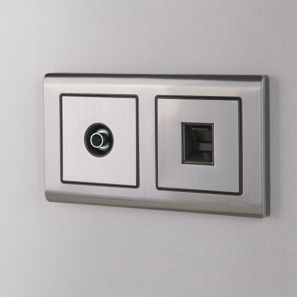 Лицевая панель Werkel розетки RJ45 и RJ11 глянцевый никель WL02-RJ-CP 4690389100406