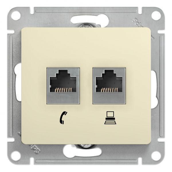 Розетка компьютерная RJ45/RJ11 Systeme Electric Glossa 5e кат UTP бежевая GSL000285