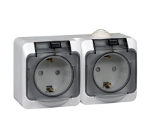 Розетка двойная 2К+З Systeme Electric Этюд 16A 250V с крышкой шторками белая PA16-244B