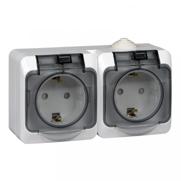 Розетка двойная 2К+З Systeme Electric Этюд 16A 250V с крышкой шторками белая PA16-244B Розетка двойная 2К+З Systeme Electric Этюд 16A 250V с крышкой шторками белая PA16-244B