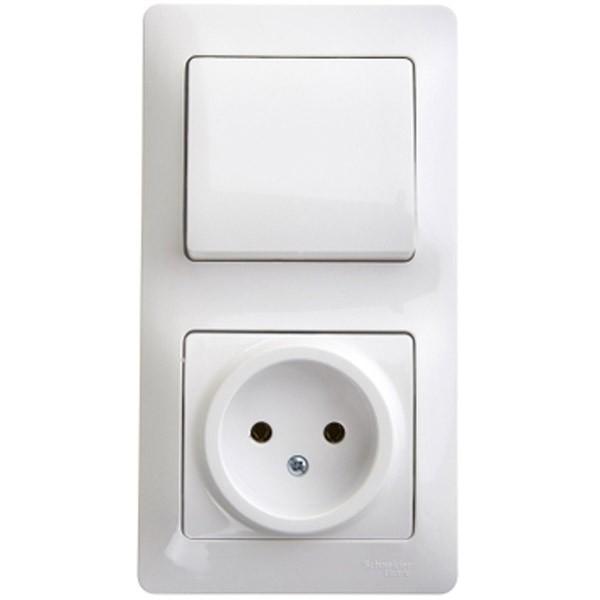 Блок розетка 2К -выключатель Systeme Electric Glossa белый GSL000160