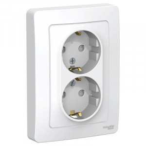 Розетка двойная 2К+З Systeme Electric Blanca 16A 250V со шторками белая BLNRS001121