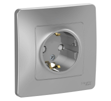 Розетка 2К+З Systeme Electric Blanca 16A 250V со шторками алюминий BLNRS001113