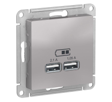 Розетка 2хUSB Systeme Electric AtlasDesign Type A+A алюминий ATN000333