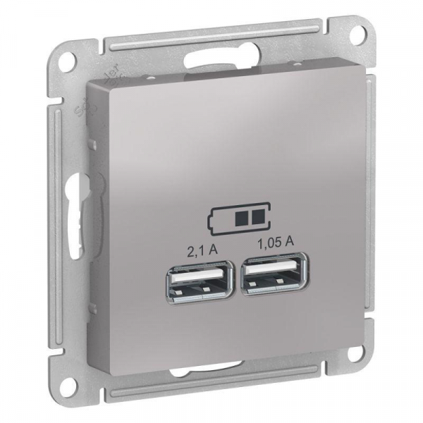 Розетка 2хUSB Systeme Electric AtlasDesign Type A+A алюминий ATN000333 Розетка 2хUSB Systeme Electric AtlasDesign Type A+A алюминий ATN000333