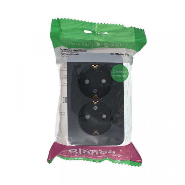 Розетка двойная 2К+З Systeme Electric Blanca 16A 250V со шторками антрацит BLNRA011216 Розетка двойная 2К+З Systeme Electric Blanca 16A 250V со шторками антрацит BLNRA011216