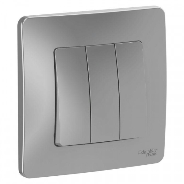Выключатель трехклавишный Systeme Electric Blanca 10A 250V алюминий BLNVS100503 Выключатель трехклавишный Systeme Electric Blanca 10A 250V алюминий BLNVS100503