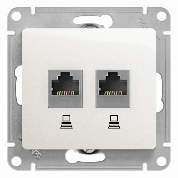 Розетка компьютерная двойная RJ45 Systeme Electric Glossa 5e кат UTP перламутр GSL000685KK Розетка компьютерная двойная RJ45 Systeme Electric Glossa 5e кат UTP перламутр GSL000685KK