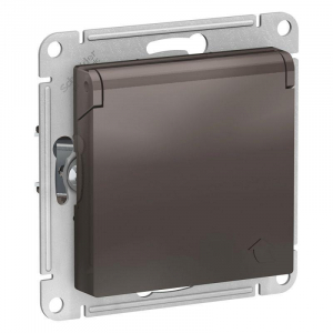 Розетка 2К+З Systeme Electric AtlasDesign 16A 250V со шторками и крышкой мокко ATN000646