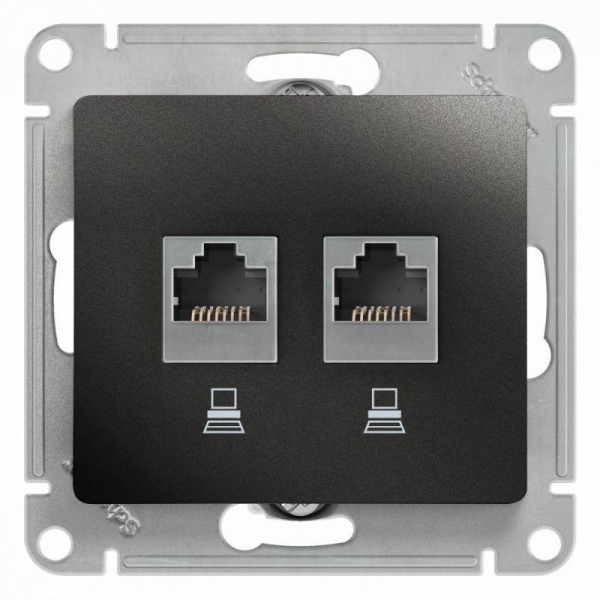 Розетка компьютерная двойная RJ45 Systeme Electric Glossa 5e кат UTP антрацит GSL000785KK Розетка компьютерная двойная RJ45 Systeme Electric Glossa 5e кат UTP антрацит GSL000785KK