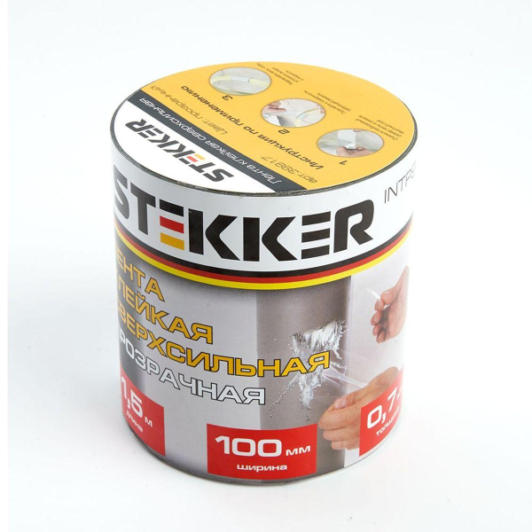 Лента клейкая сверхсильная Stekker 0,7*100 мм, 1,5 м. прозрачная INTP9-0715-10 39917