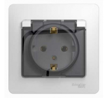 Розетка 2К+З Systeme Electric Glossa 16A 250V со шторками и крышкой белая GSL000146