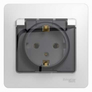Розетка 2К+З Systeme Electric Glossa 16A 250V со шторками и крышкой белая GSL000146