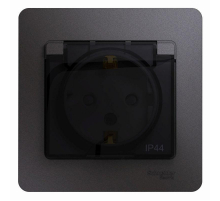 Розетка 2К+З Systeme Electric Glossa 16A 250V со шторками и крышкой графит GSL001348