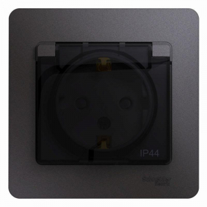 Розетка 2К+З Systeme Electric Glossa 16A 250V со шторками и крышкой графит GSL001348
