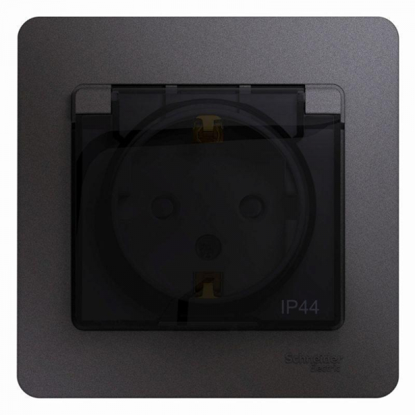 Розетка 2К+З Systeme Electric Glossa 16A 250V со шторками и крышкой графит GSL001348 Розетка 2К+З Systeme Electric Glossa 16A 250V со шторками и крышкой графит GSL001348