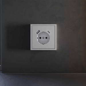 Накладка для розетки с заземлением и защитными шторками, с USB A+C, S70 (серый) Voltum VLS001016