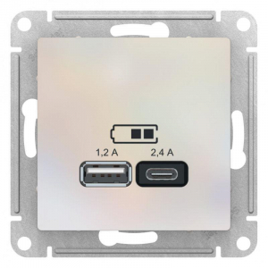Розетка 2хUSB Systeme Electric AtlasDesign Type A+C жемчужная ATN000439
