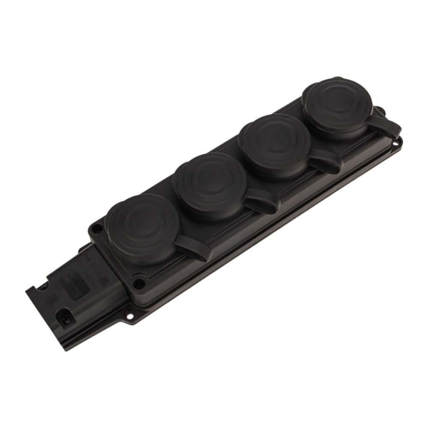 Колодка каучуковая 4 гнезда с крышкой черная, с/з, 16А, IP44, PROconnect 111-114-4