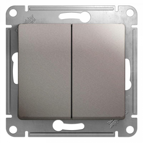 Переключатель двухклавишный проходной Systeme Electric Glossa 10A 250V платина GSL001265 Переключатель двухклавишный проходной Systeme Electric Glossa 10A 250V платина GSL001265