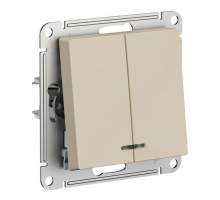 Выключатель двухклавишный Systeme Electric AtlasDesign 10A 250V с подсветкой песочный ATN001253