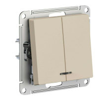 Выключатель двухклавишный Systeme Electric AtlasDesign 10A 250V с подсветкой песочный ATN001253