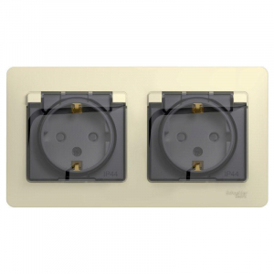 Розетка двойная 2К+З Systeme Electric Glossa 16A 250V со шторками бежевая GSL000247