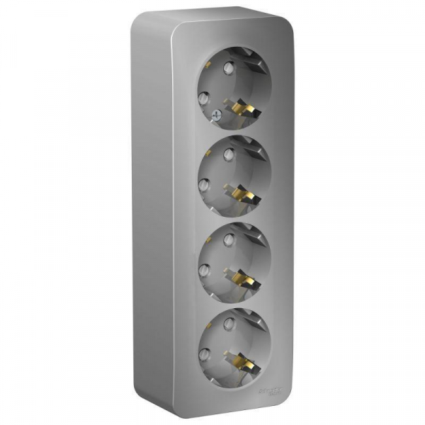 Розетка четырехместная 2К+З Systeme Electric Blanca 16A 250V со шторками алюминий BLNRA011413 Розетка четырехместная 2К+З Systeme Electric Blanca 16A 250V со шторками алюминий BLNRA011413