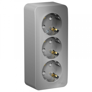Розетка тройная 2К+3 Systeme Electric Blanca 16A 250V со шторками алюминий BLNRA011313