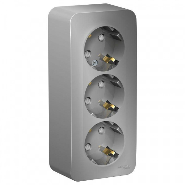 Розетка тройная 2К+3 Systeme Electric Blanca 16A 250V со шторками алюминий BLNRA011313 Розетка тройная 2К+3 Systeme Electric Blanca 16A 250V со шторками алюминий BLNRA011313