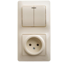 Блок розетка 2К -выключатель двухклавишный Systeme Electric Glossa с подсветкой бежевый GSL000273