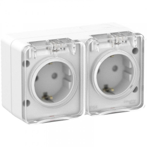 Розетка 2х2К+З Systeme Electric AtlasDesign 16A 250V со шторками белая ATN540126