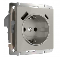 Розетка с заземлением, шторками и USB тип A+C (дымчатый) W1271704/ a069465