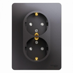 Розетка двойная 2К+З Systeme Electric Glossa 16A 250V со шторками графит GSL001326