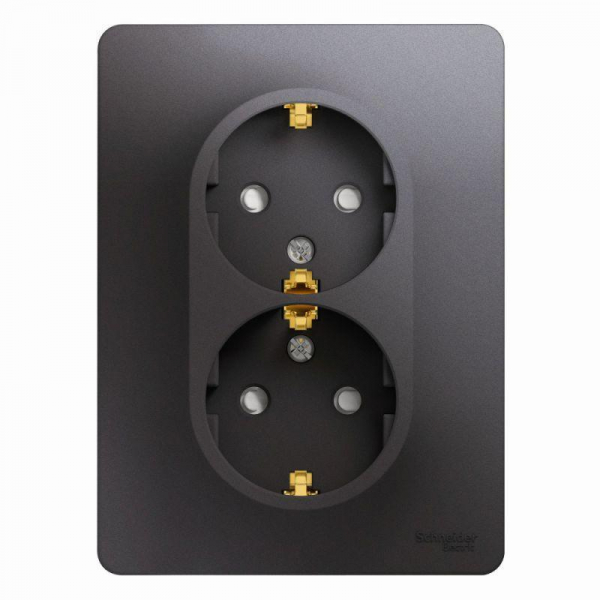 Розетка двойная 2К+З Systeme Electric Glossa 16A 250V со шторками графит GSL001326 Розетка двойная 2К+З Systeme Electric Glossa 16A 250V со шторками графит GSL001326