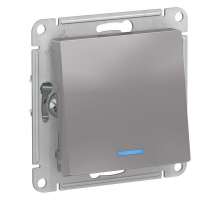 Переключатель одноклавишный проходной Systeme Electric AtlasDesign 10A 250V с подсветкой алюминий ATN000363