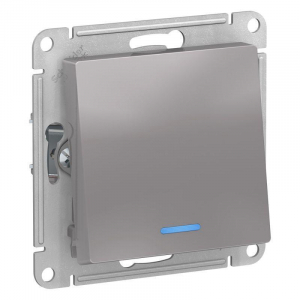 Переключатель одноклавишный проходной Systeme Electric AtlasDesign 10A 250V с подсветкой алюминий ATN000363
