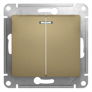 Выключатель двухклавишный Systeme Electric Glossa 10A 250V с подсветкой титан GSL000453