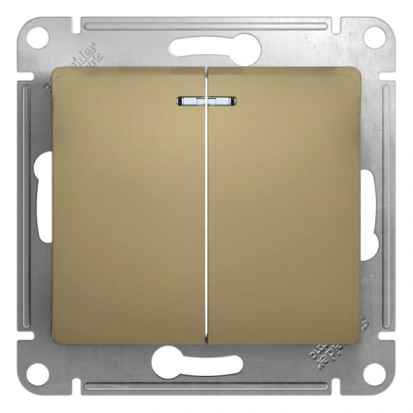 Выключатель двухклавишный Systeme Electric Glossa 10A 250V с подсветкой титан GSL000453 Выключатель двухклавишный Systeme Electric Glossa 10A 250V с подсветкой титан GSL000453